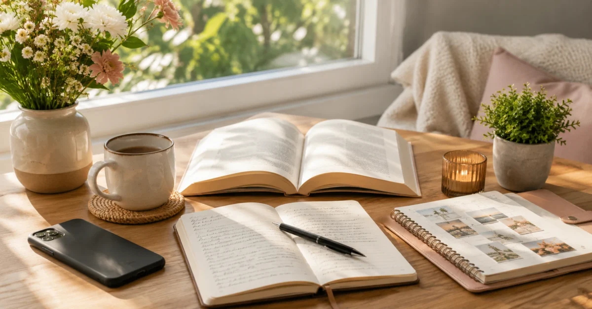 Weekly habits for a meaningful life including reading journaling less screen time and planning joyful moments